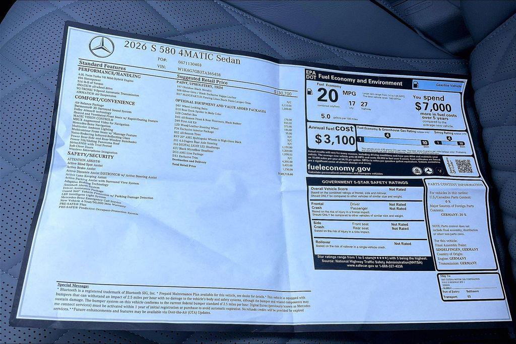 new 2026 Mercedes-Benz S-Class car, priced at $149,715