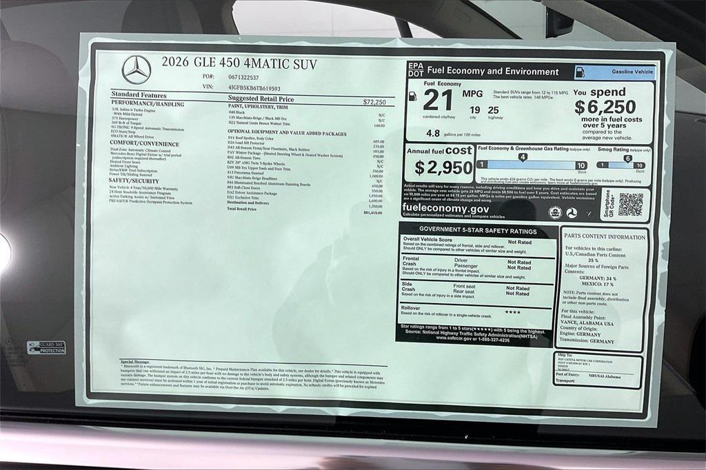new 2026 Mercedes-Benz GLE 450 car, priced at $81,415