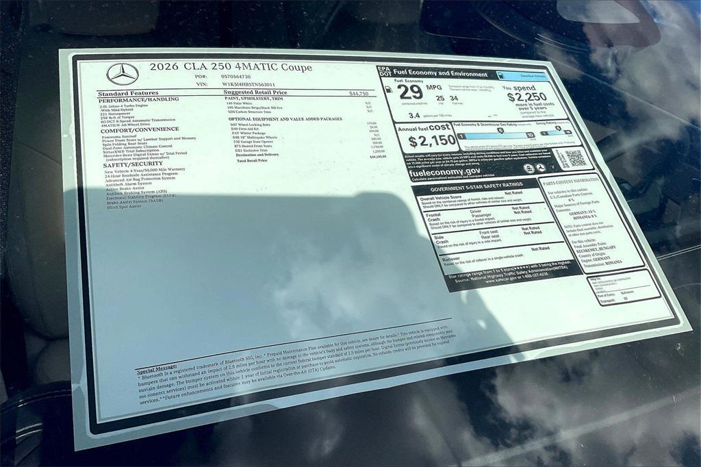 new 2026 Mercedes-Benz CLA 250 car, priced at $49,185
