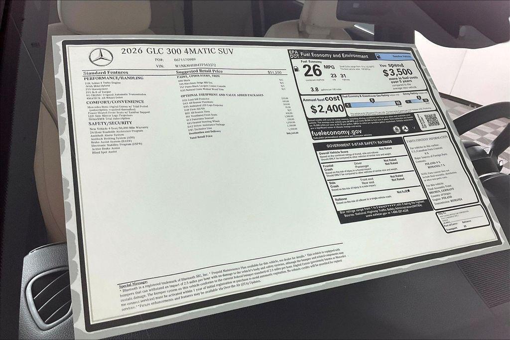 new 2026 Mercedes-Benz GLC 300 car, priced at $60,165