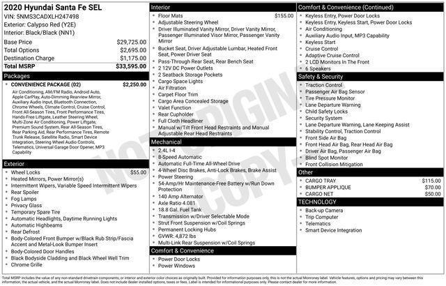 used 2020 Hyundai Santa Fe car, priced at $17,033