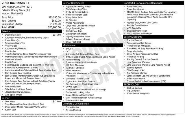 used 2023 Kia Seltos car, priced at $21,052