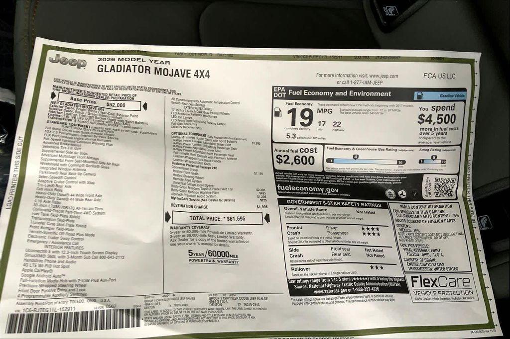 new 2026 Jeep Gladiator car, priced at $50,161