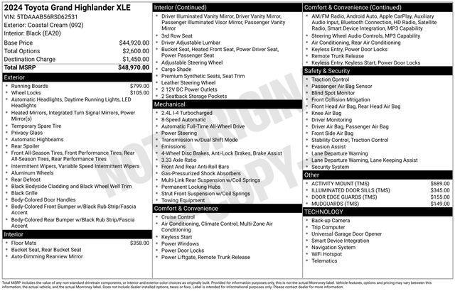 used 2024 Toyota Grand Highlander car, priced at $45,999