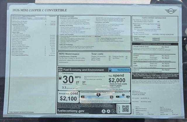new 2026 MINI Convertible car, priced at $39,190