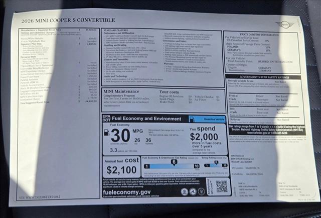new 2026 MINI Convertible car, priced at $44,490