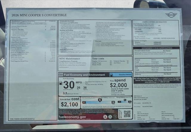 new 2026 MINI Convertible car, priced at $39,190