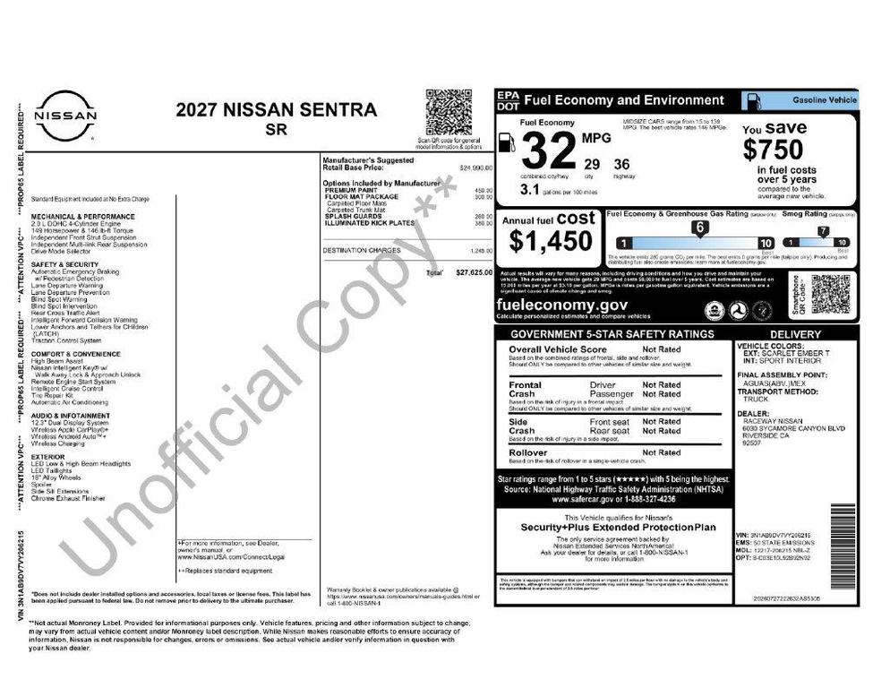 new 2027 Nissan Sentra car, priced at $26,497