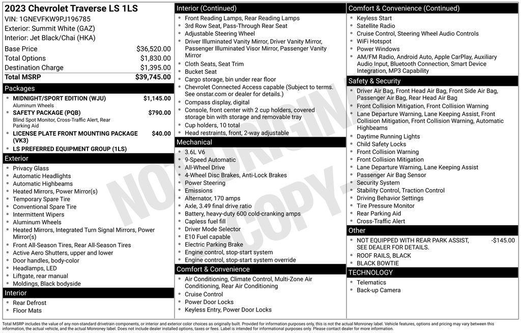 used 2023 Chevrolet Traverse car, priced at $24,671