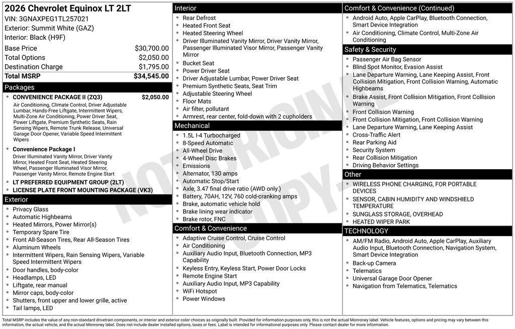 used 2026 Chevrolet Equinox car, priced at $32,141