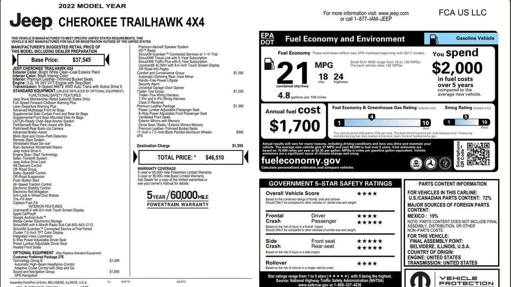 used 2022 Jeep Cherokee car, priced at $21,494