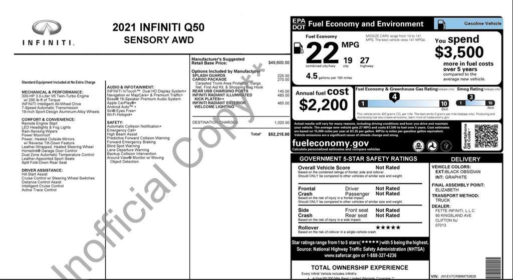 used 2021 INFINITI Q50 car, priced at $24,994