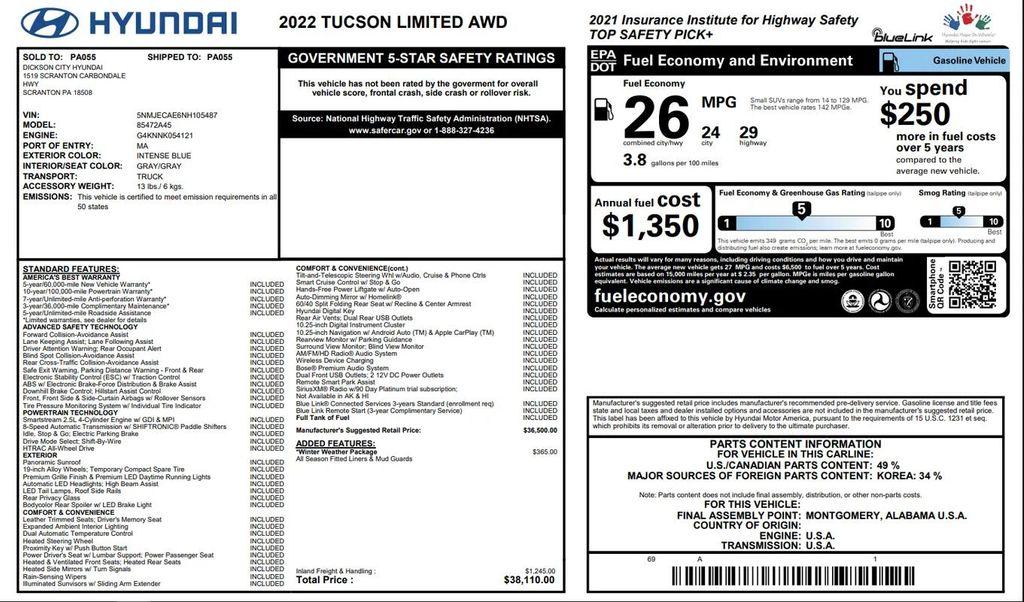used 2022 Hyundai Tucson car, priced at $20,994