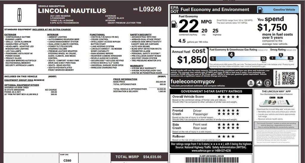 used 2021 Lincoln Nautilus car, priced at $21,994