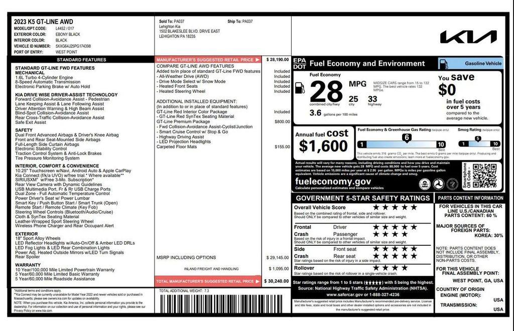 used 2023 Kia K5 car, priced at $23,994