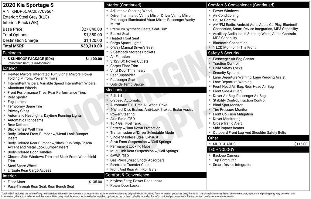 used 2020 Kia Sportage car, priced at $13,250