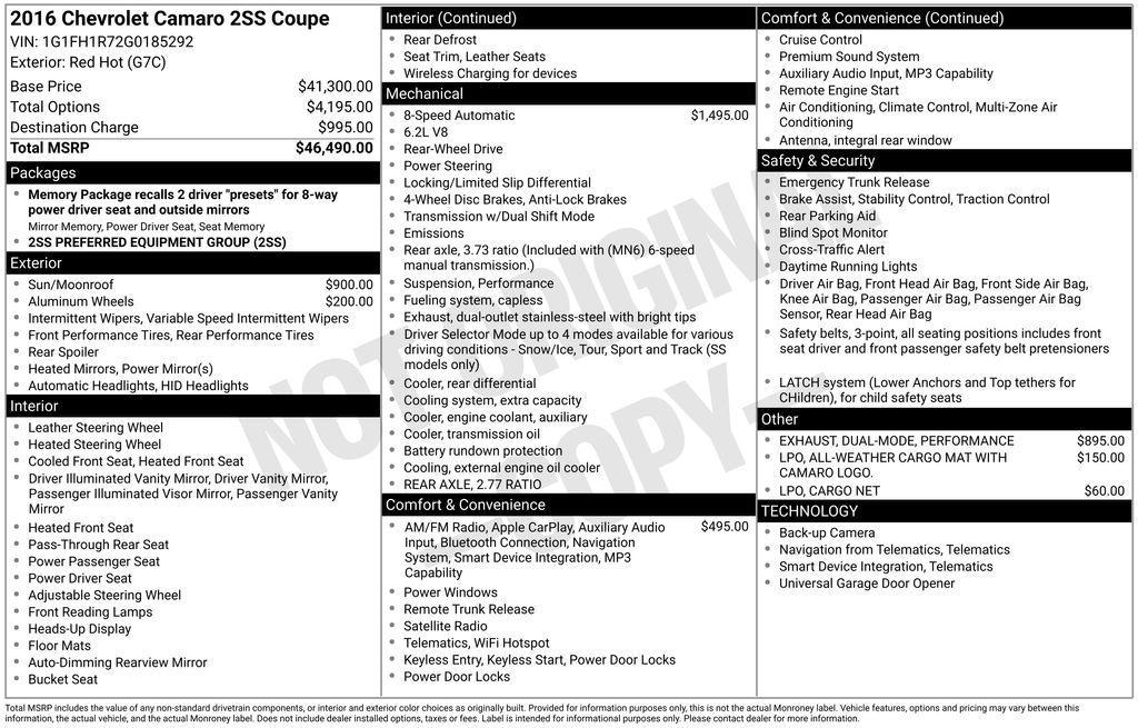 used 2016 Chevrolet Camaro car, priced at $34,990