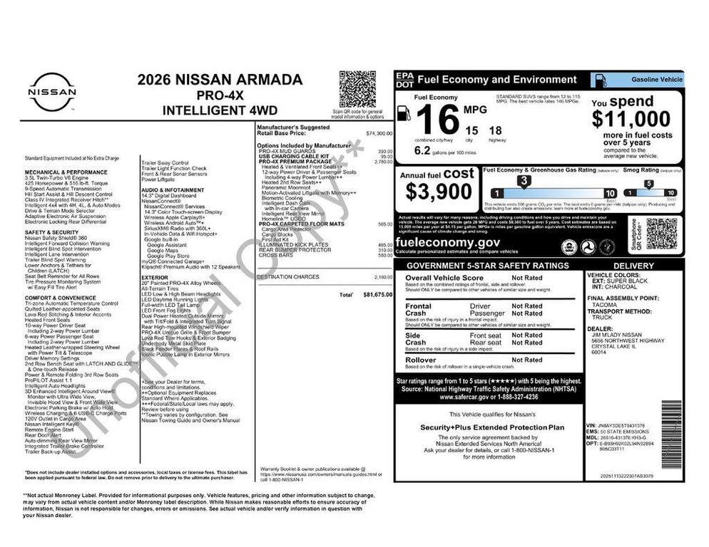 new 2026 Nissan Armada car, priced at $76,675