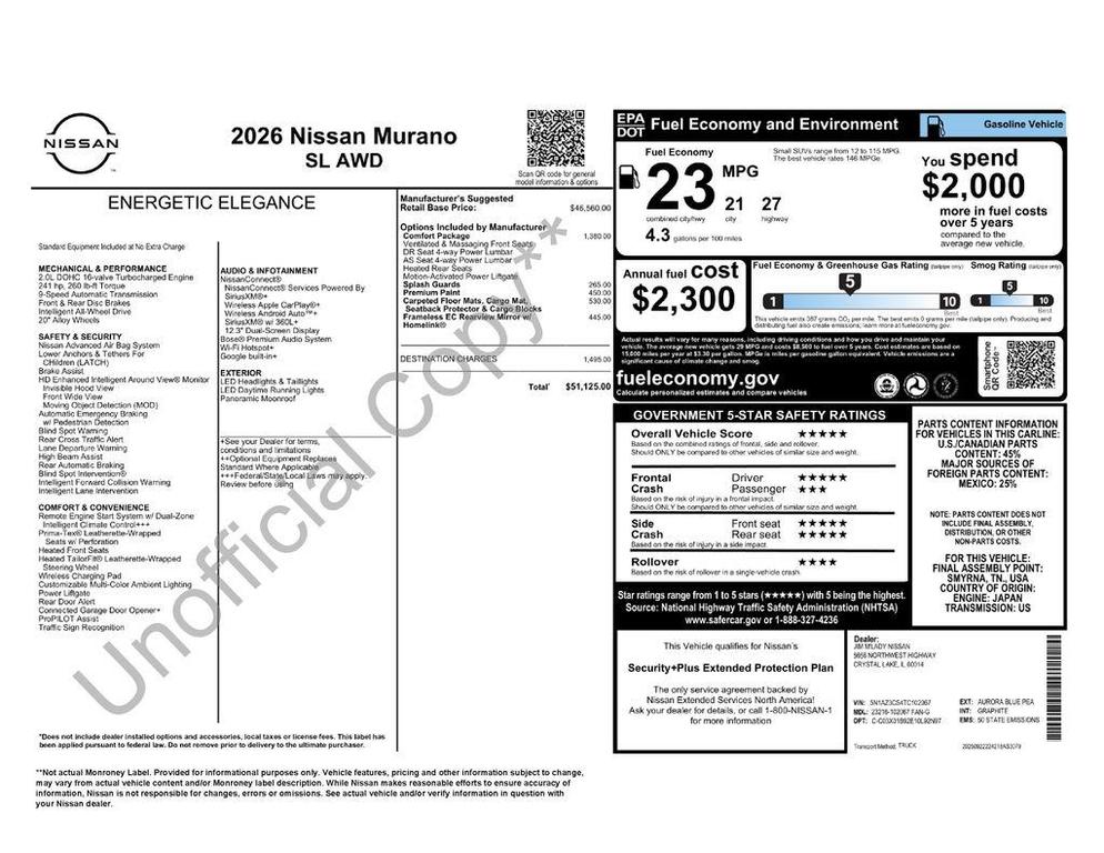 new 2026 Nissan Murano car, priced at $44,170