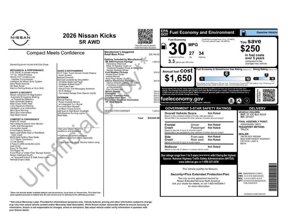 new 2026 Nissan Kicks car, priced at $31,777