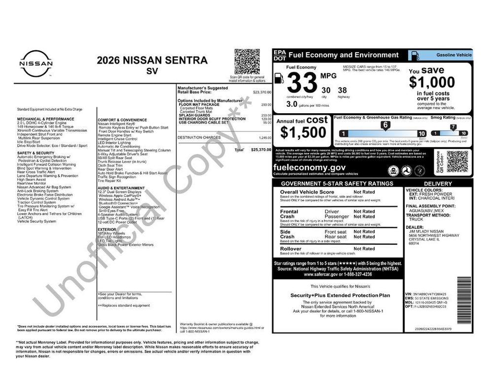 new 2026 Nissan Sentra car, priced at $23,618