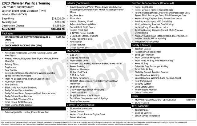 used 2023 Chrysler Pacifica car, priced at $28,987