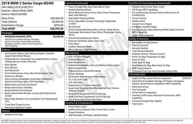 used 2018 BMW M240 car, priced at $31,987