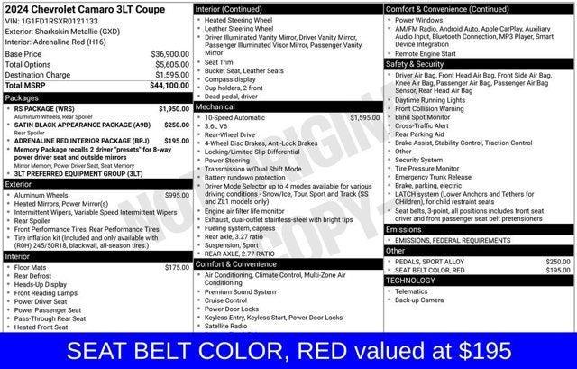 used 2024 Chevrolet Camaro car, priced at $39,215