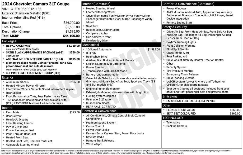 used 2024 Chevrolet Camaro car, priced at $38,688