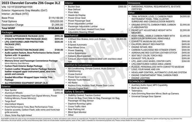 used 2023 Chevrolet Corvette car, priced at $121,708