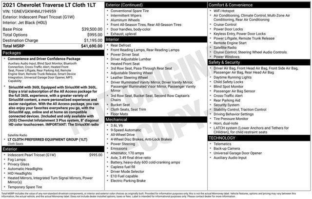 used 2021 Chevrolet Traverse car, priced at $23,353