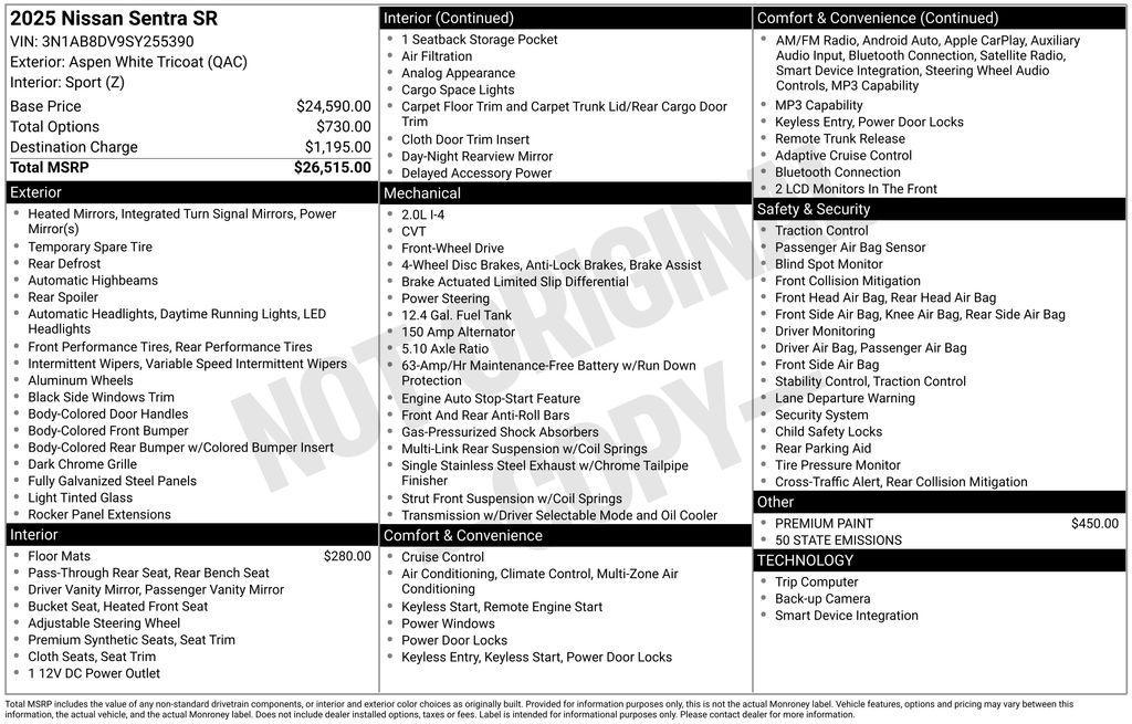 used 2025 Nissan Sentra car, priced at $21,808