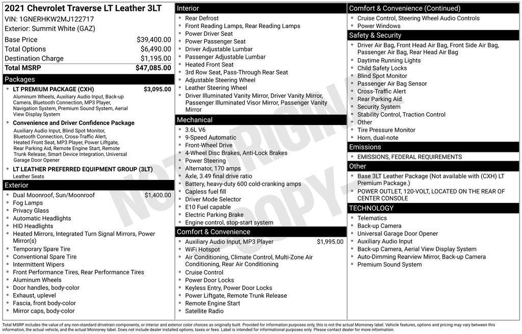 used 2021 Chevrolet Traverse car, priced at $18,725