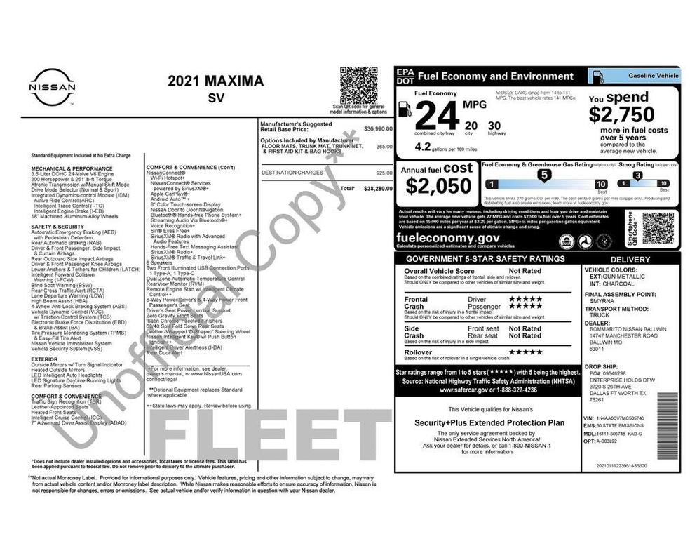 used 2021 Nissan Maxima car, priced at $14,992
