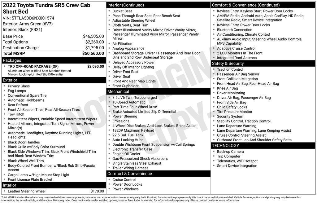 used 2022 Toyota Tundra car, priced at $34,924