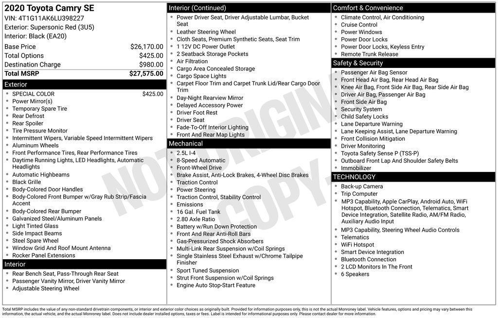used 2020 Toyota Camry car, priced at $17,022