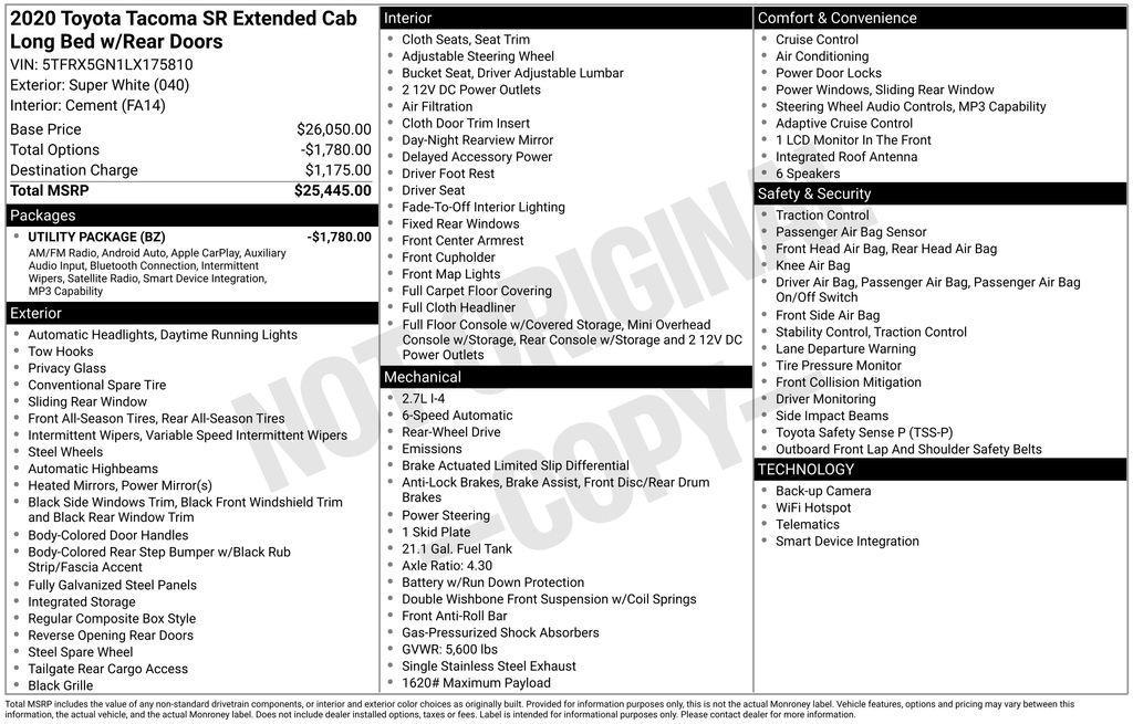 used 2020 Toyota Tacoma car, priced at $16,168