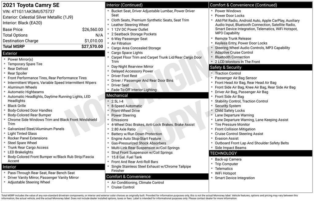 used 2021 Toyota Camry car, priced at $19,157