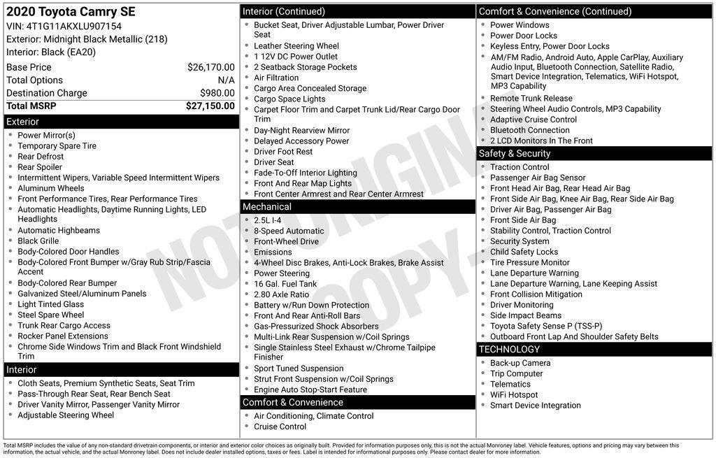 used 2020 Toyota Camry car, priced at $18,683