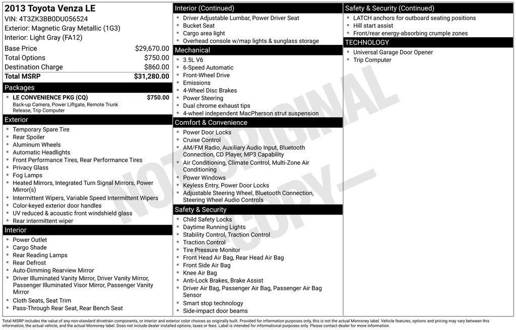 used 2013 Toyota Venza car, priced at $13,272