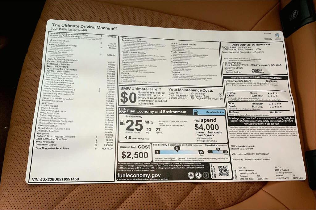 new 2026 BMW X5 car, priced at $76,675