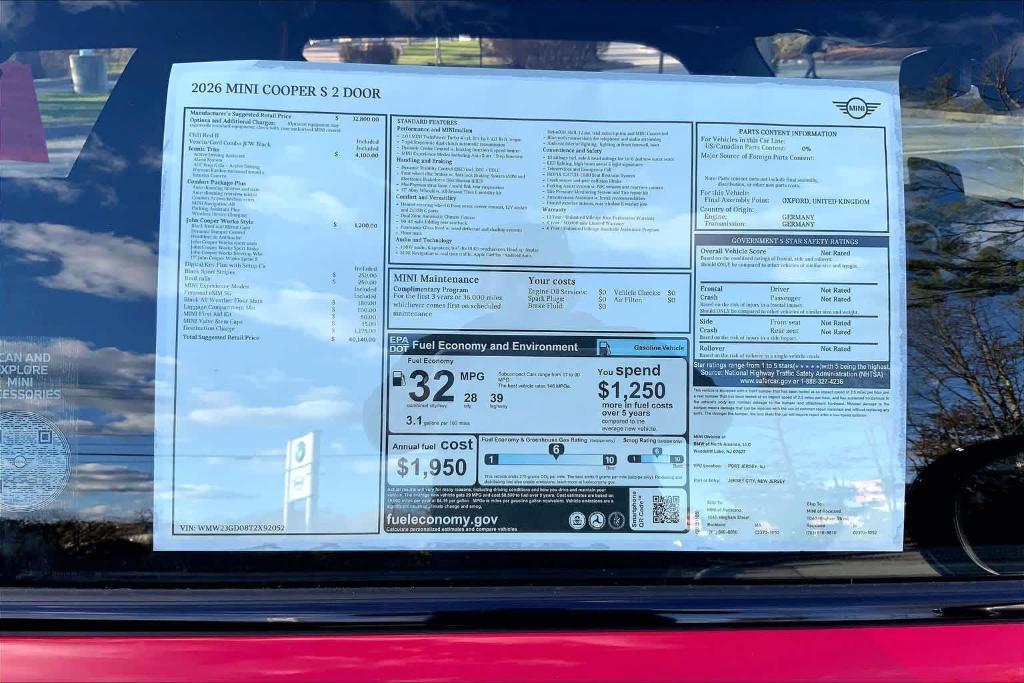 new 2026 MINI Hardtop car, priced at $40,140