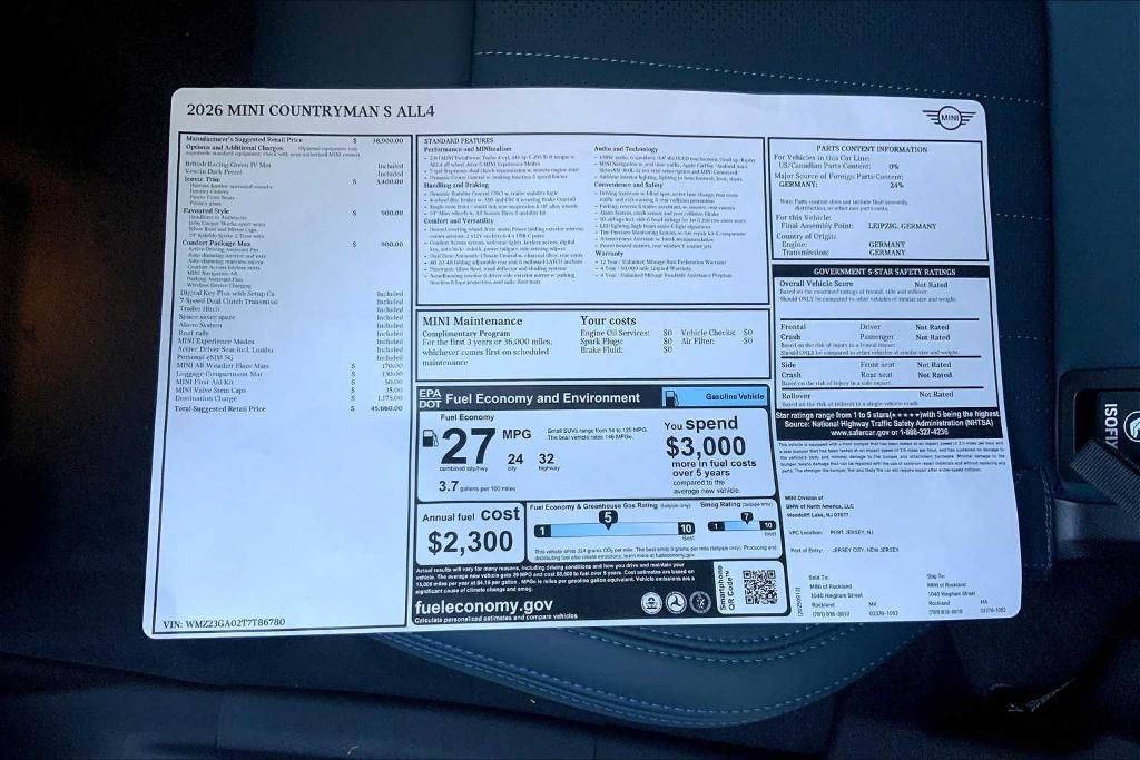 new 2026 MINI Countryman car, priced at $45,660