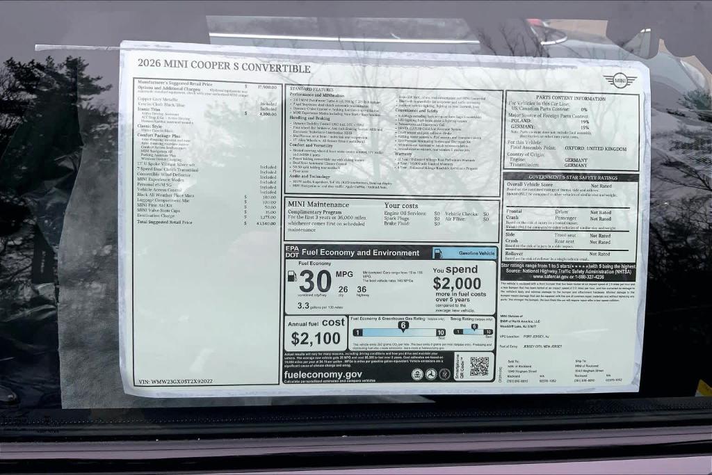 new 2026 MINI Convertible car, priced at $43,540