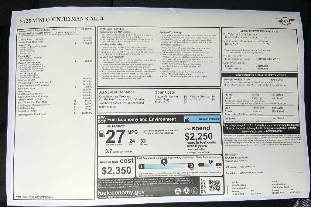 new 2025 MINI Countryman car, priced at $44,755