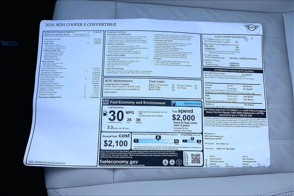 new 2026 MINI Convertible car, priced at $45,040