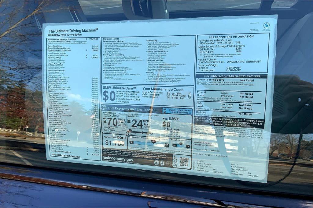 new 2026 BMW 750e car, priced at $116,335