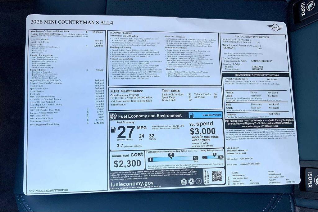 new 2026 MINI Countryman car, priced at $44,760