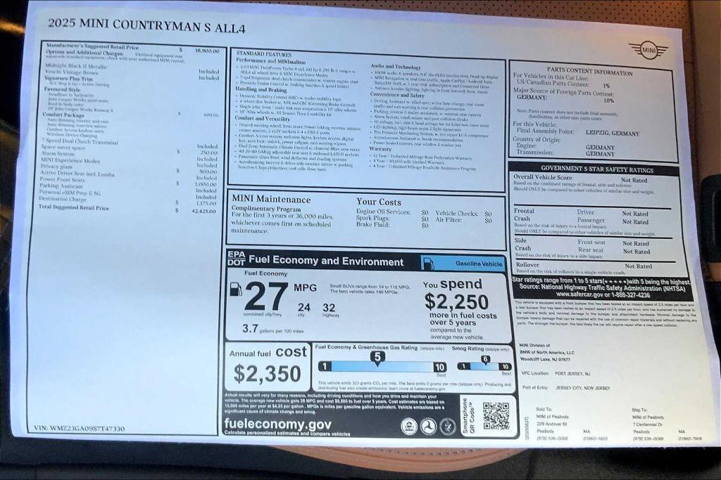 new 2025 MINI Countryman car, priced at $42,425