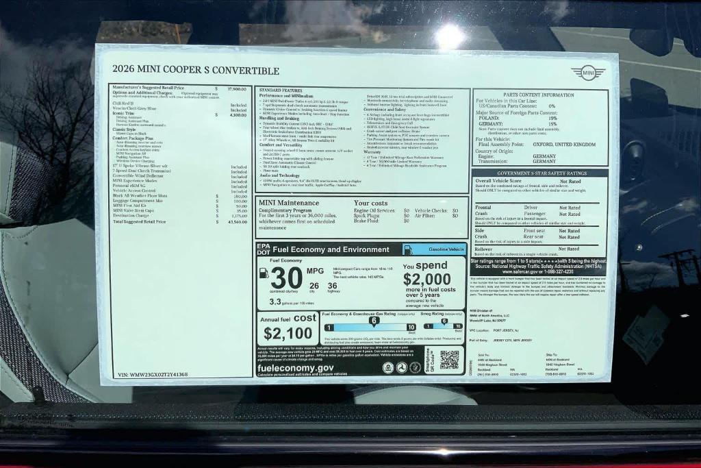 new 2026 MINI Convertible car, priced at $43,540